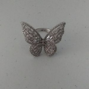 NEW HUGE 18K WHITE GOLD DIAMOND BUTTERFLY RING